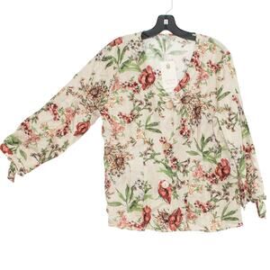 NWT Linen Blend Floral Button Up Top XL Lightweight Spring Boho Cottagecore